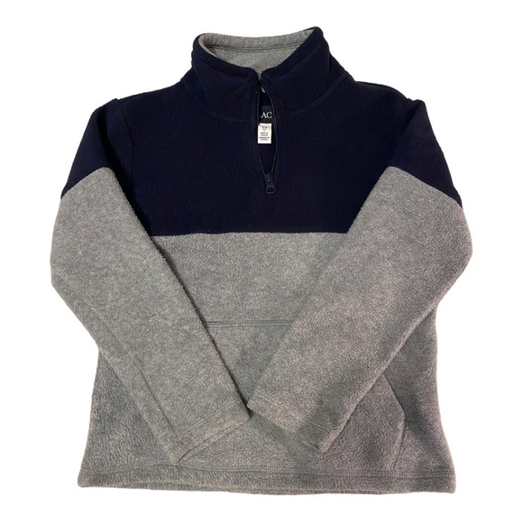 𝅺children’s Place Fleece Pullover Quarter Zip Navy Gray - Picture 1 of 6